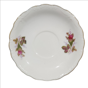 Set Of 3 Vintage Benton Rosemarie Pompadour Rose Floral Saucer with Gold Trim